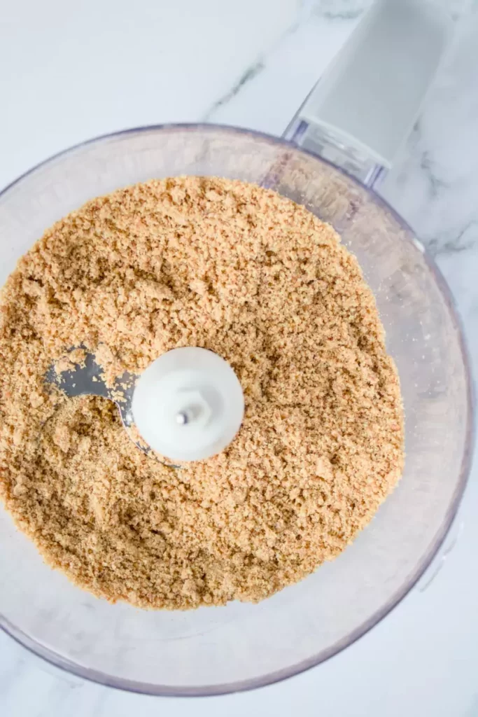 Processed dates and flour in a food processor