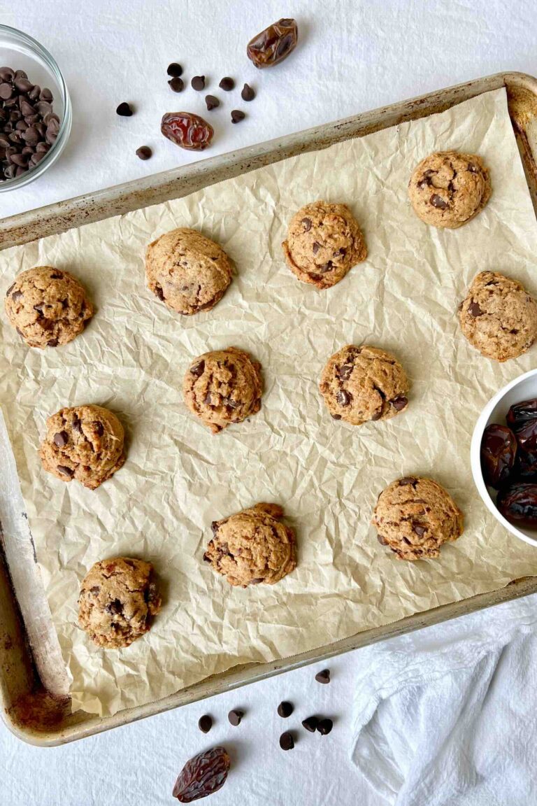 Tray of date sweetened chocolate chip cookies