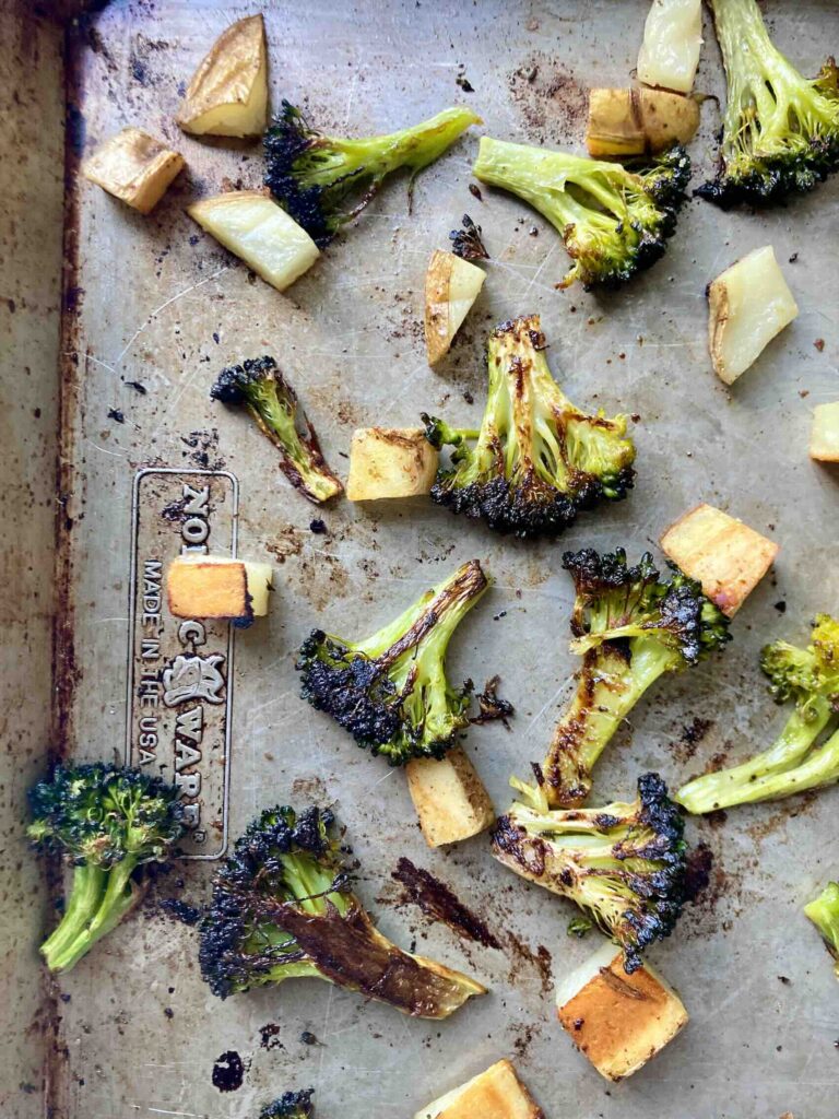 Roasted potatoes and crispy broccoli