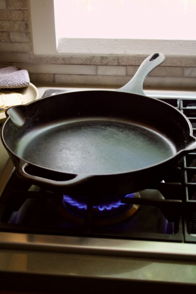 warmed cast iron skillet