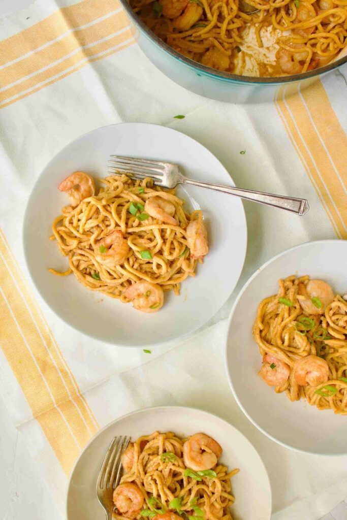15 Minute Shrimp Yakisoba Noodles with Peanut Sauce