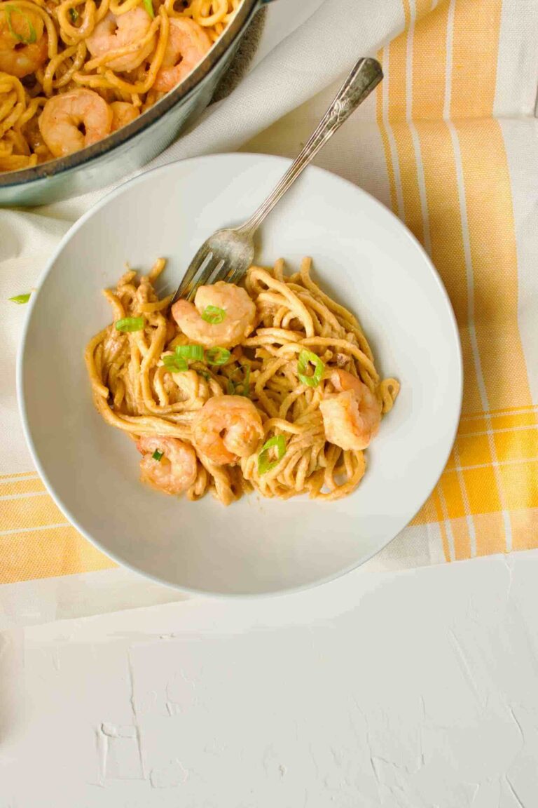 15 Minute Shrimp Yakisoba Noodles with Peanut Sauce