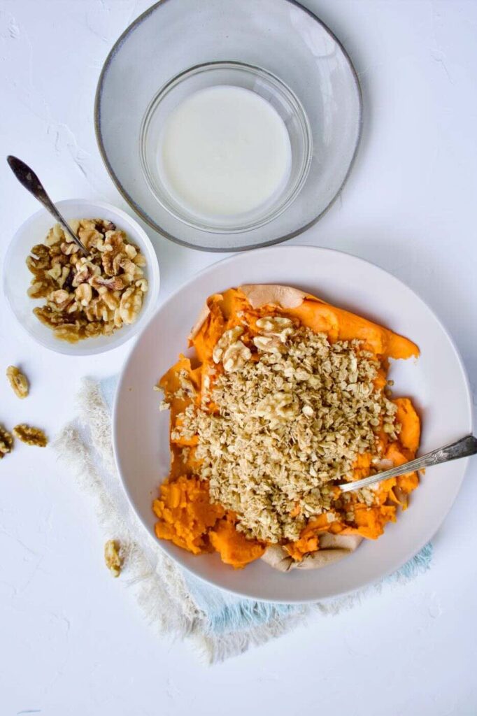 Maple Oat Crumble Stuffed Sweet Potato