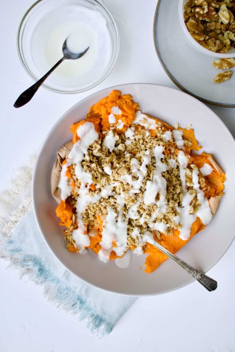 Maple Oat Crumble Stuffed Sweet Potato