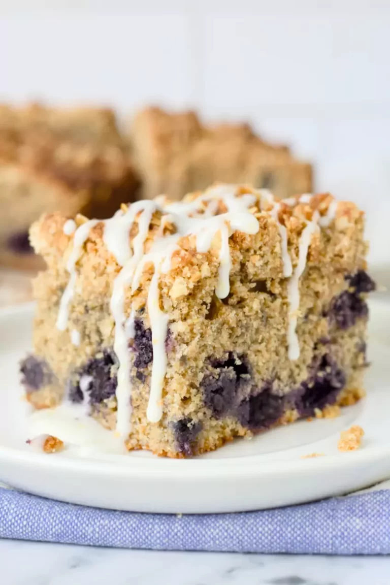 Whole Wheat Blueberry Coffee Cake with Lemon Powdered Sugar Glaze