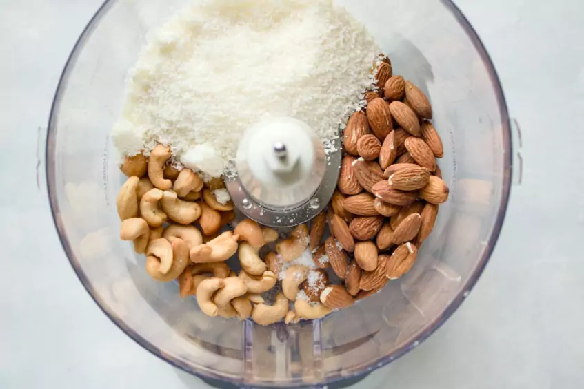 Homemade Coconut Cream Pie Larabars ingredients in food processsor