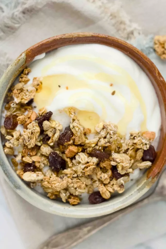 Sourdough discard granola with yogurt